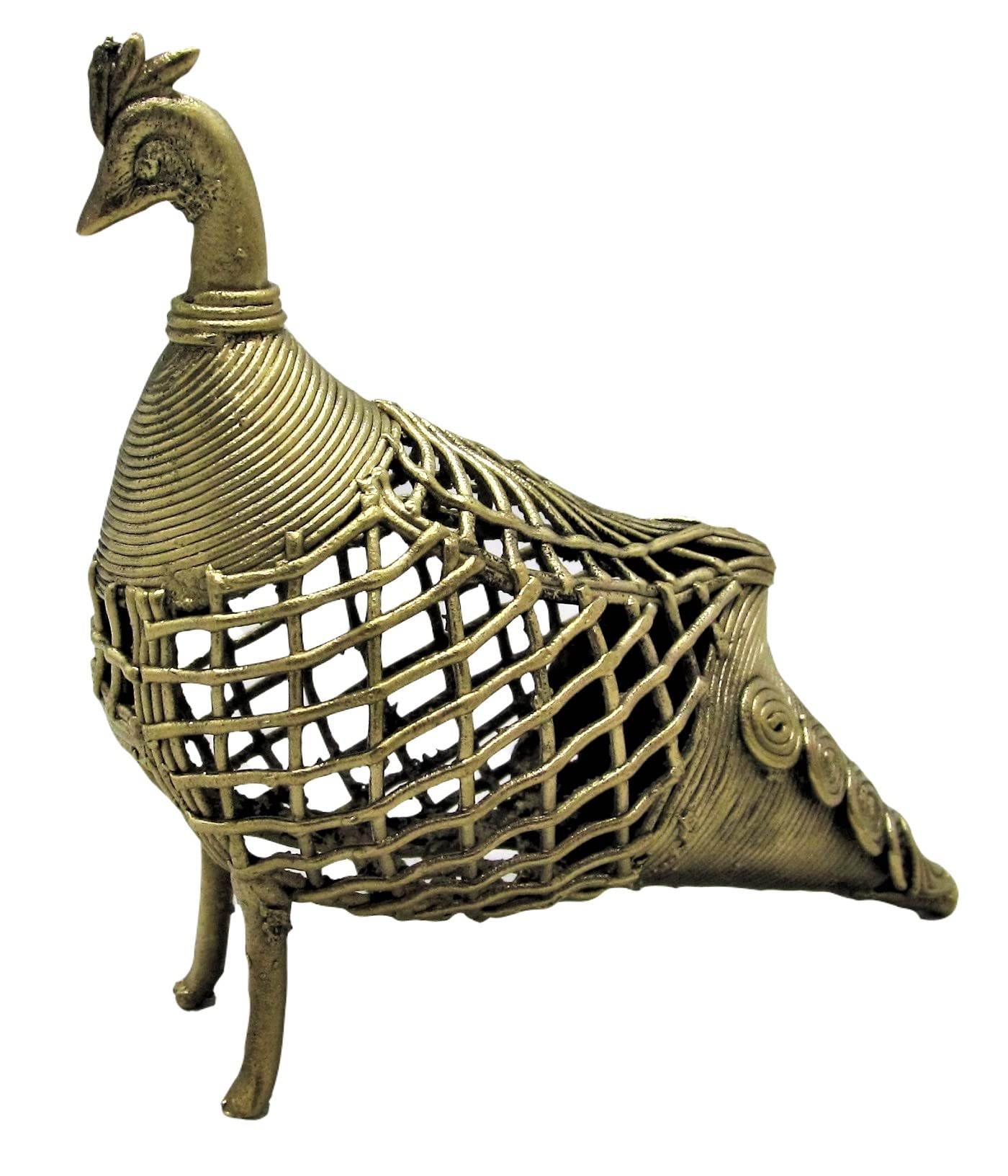 Handcrafted Dhokra Metal Art Collectible Showpiece Figurine of Small Netted Peacock for Home | Desk Decor