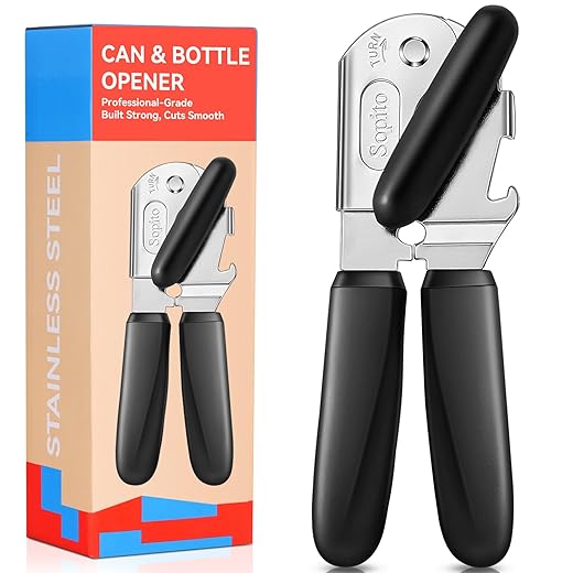 Sopito Can Opener Manual Magnetic Can Openers for Seniors Heavy Duty Safety Can Opener with Sharp Stainless Steel Blade, Black