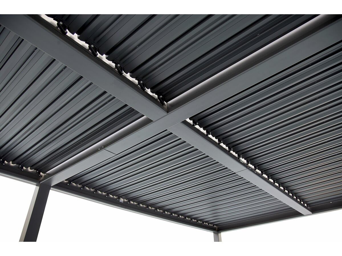 Pergola bioclimatique avec 9 persiennes en Aluminium Kensington - 3 x 6 m - Gris