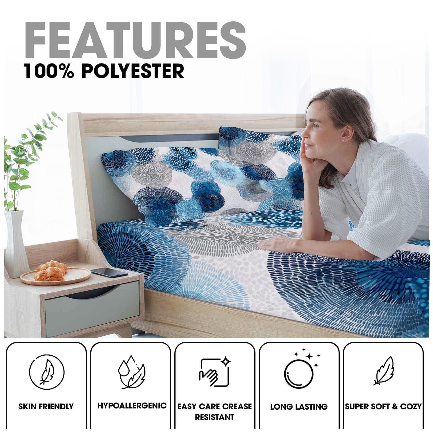 Sábana Bajera Ajustable De Flores Abstractas 200X190/200Cm, Juego De Ropa De Cama De Salpicaduras De Acuarela, Azul Cielo, Sábana Bajera De Set (Sin Sábanas Encimera) Microfibra Suave Lavable