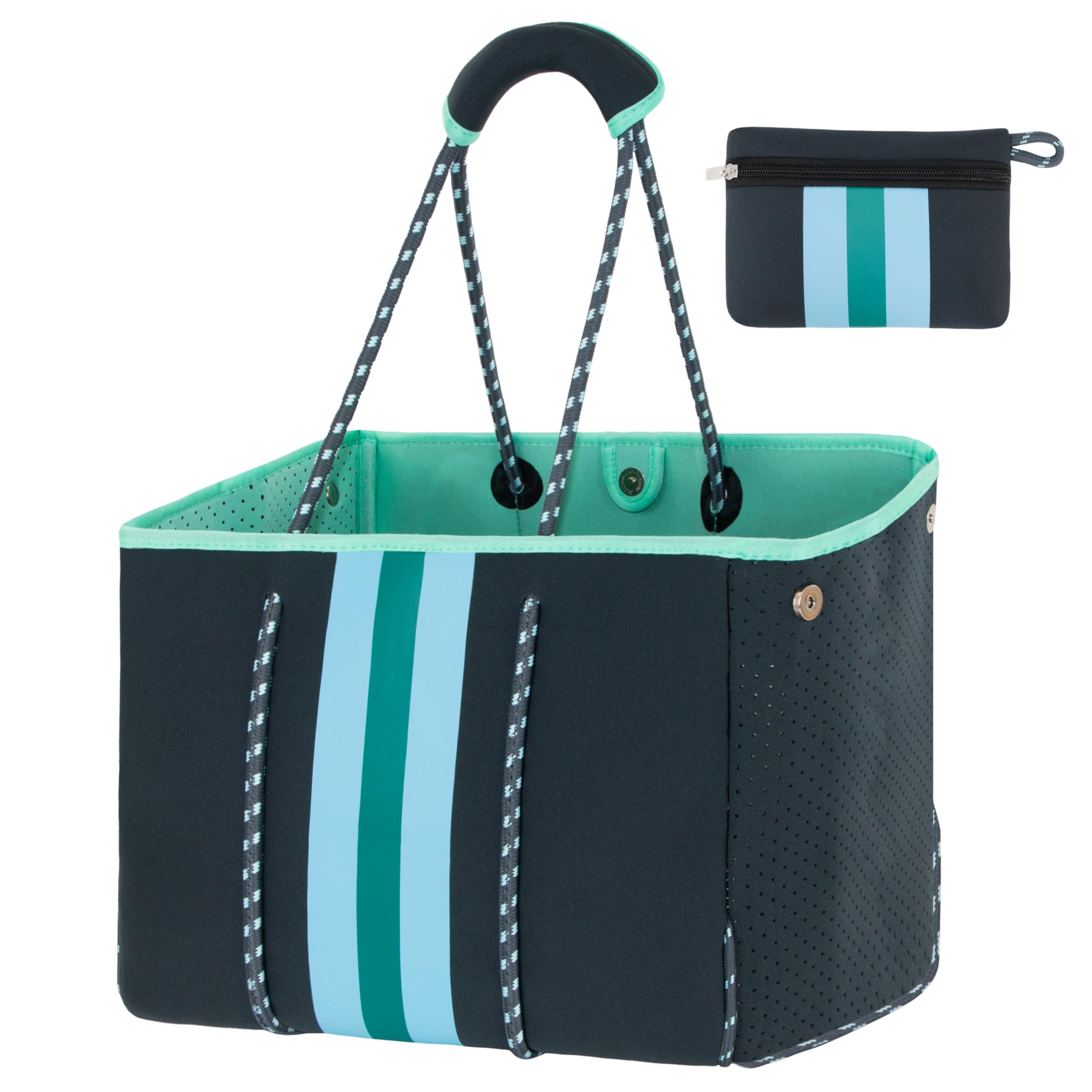 QOGiR Neoprene Multipurpose Beach Bag Tote Bag (STRIPE LIGHT GREEN L)