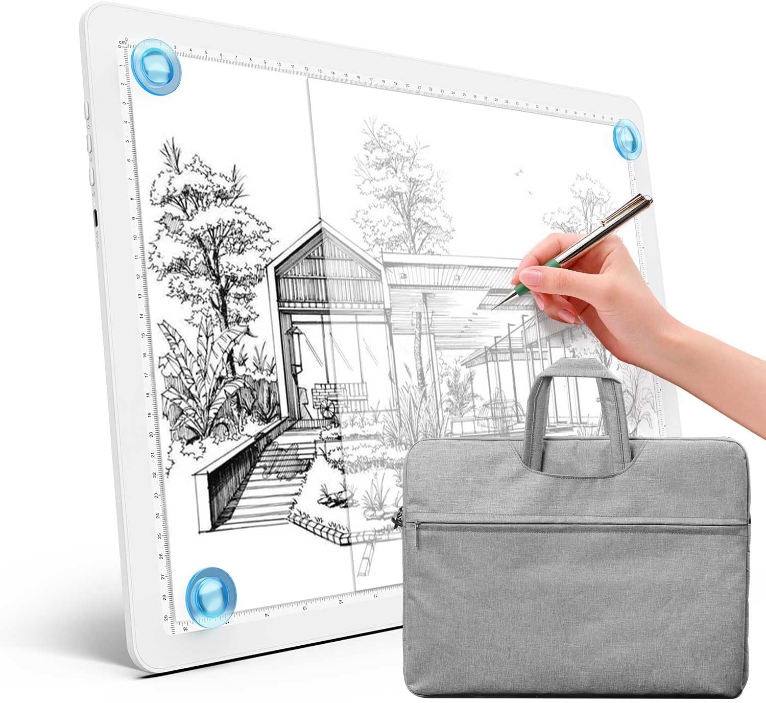 Heanolier A3 tracing Light Box with Bag,(18.2" L x 13.4" W) Super Bright Magnetic Light Pad with Side Buttons,Corded Dimmerable Copy Table, Light Board for Diamond Painting,Drawing,Sketching(White) White A3 with Bag(Not Rechargeable)