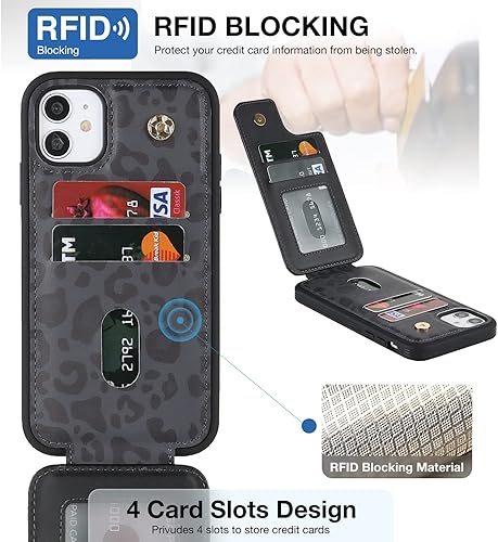 Miniatura 3 de Elteker Funda tipo cartera para iPhone 11 con soporte para tarjetas soporte de anillo giratorio de 360 bloqueo RFID de piel a prueba de golpes funda