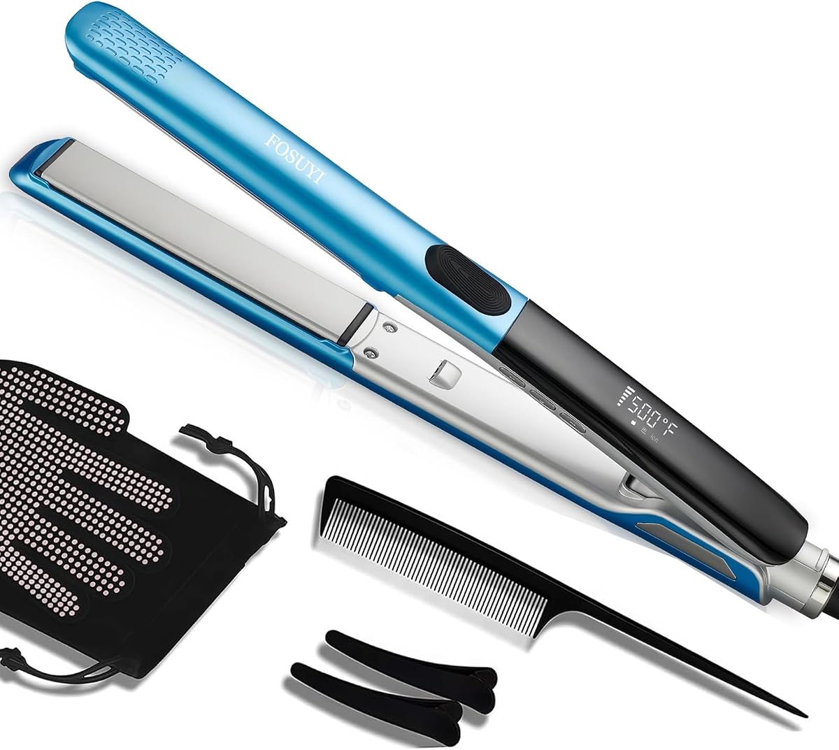 500 Degree High Temp Professional Hair Straightener, 30s Fast Heating Ceramic 2 in 1 Flat Iron, Negative Ion Straightener & Curler for Frizz-Free Hair, Dual Voltage Travel Styling Tool, 1 Inch