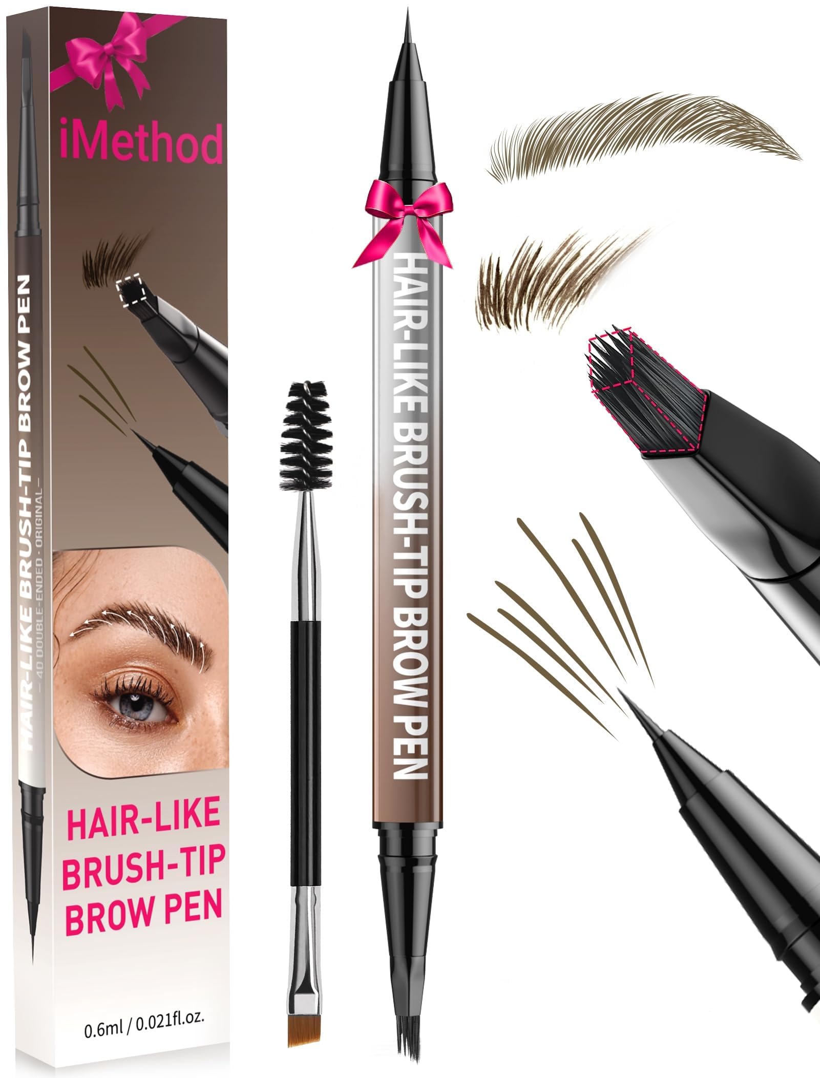 iMethod Kredka do brwi – kredka do brwi, 2 w 1, eyeliner z dwustronnym pędzelkiem do brwi Microblading 4D, do brwi podobnych do włosów, ze szczotką do brwi, kolor brązowy