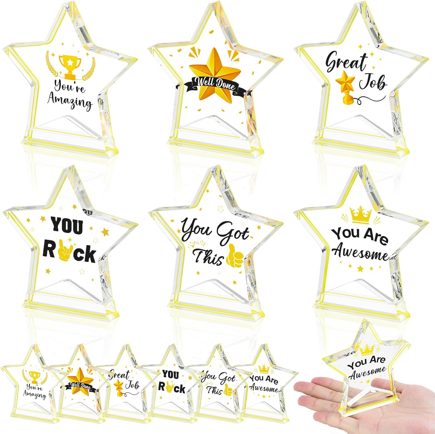 12 Pcs Medium Size Acrylic Employee Appreciation Awards Gifts Bulk Team School Classroom Prizes Motivational Trophies Thank You Recognition Colleagues Students Office Graduation Decor Gold Star