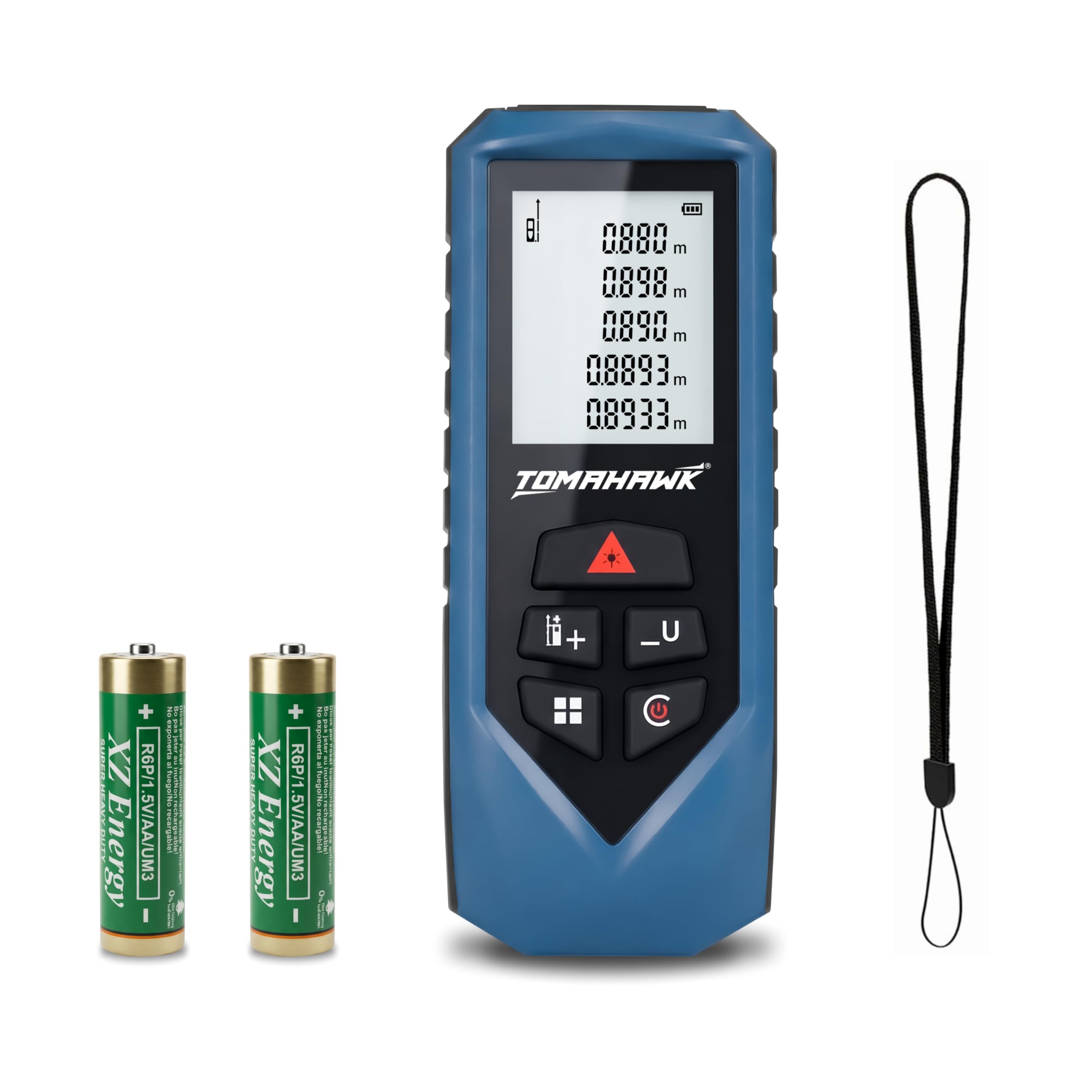 TOMAHAWK® TFR-0600 LT Laser Distance Measurer, 60m/194ft Range | Laser Class 2, Range up to 60 m, ±2 mm | Versatile Laser Measuring Device | IP54 Waterproof Level | Backlit LCD, Batteries Included