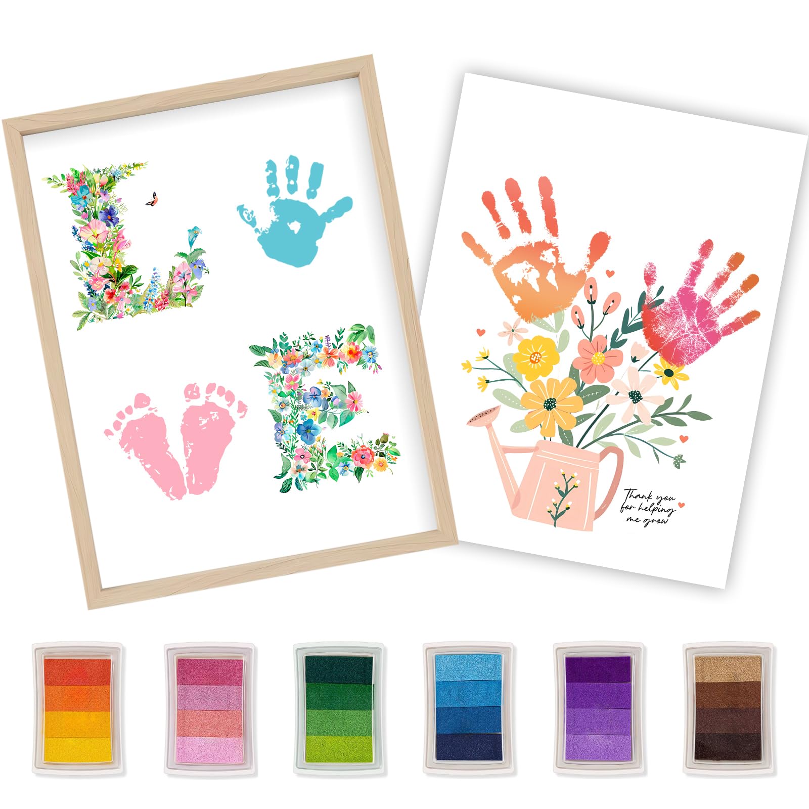 NOCHUVO Kit de manualidades con huella de mano de bebé, pintura de recuerdo DIY con marco, 12 x 16, 2 estilos de arte, regalo de recuerdo significativo para mamá, abuela, perfecto para cumpleaños, Navidad, baby shower