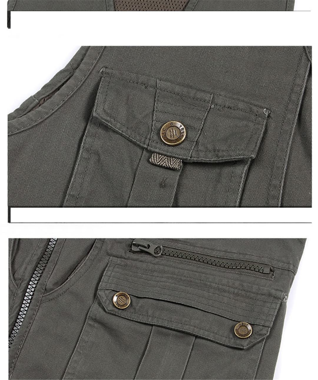 Adhdyuud Canotta a spina di pesce con scollo a V con design tascabile multifunzionale casual da uomo