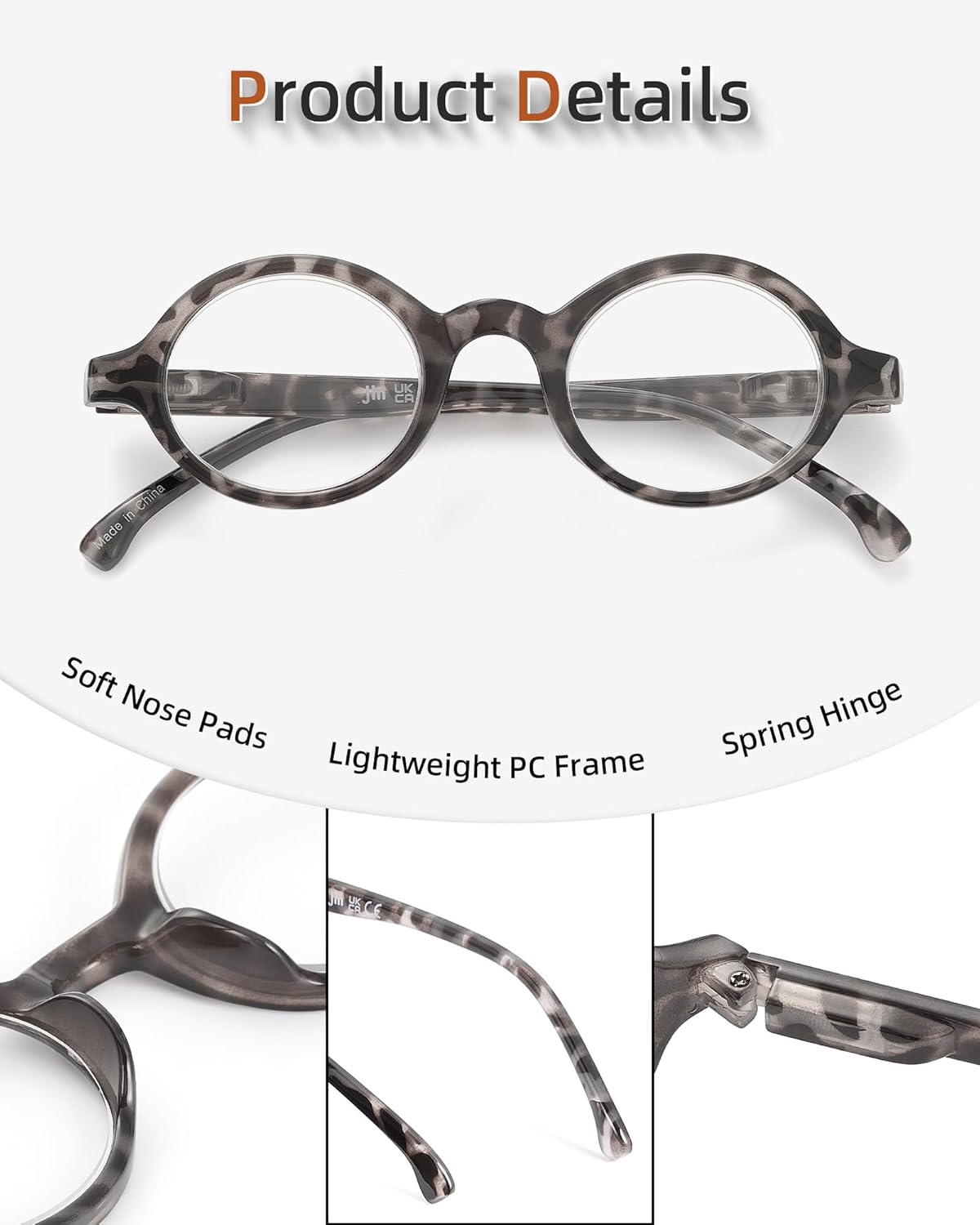 JM Set of 4 Retro Round Reading Glasses Spring Hinge Readers Men Women Glasses for Reading 4 Pack Mix - Image 5