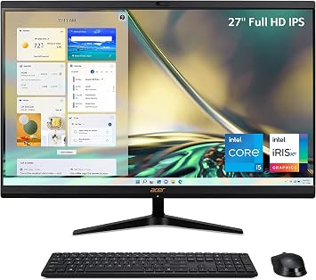 Acer Aspire 27" FHD Premium All-in-One Computer | 12th Gen Intel Core i5-1235U | Intel Iris Xe Graphics | Wireless Mouse & Keyboard | Windows 11 Black, 16GB RAM | 512GB SSD