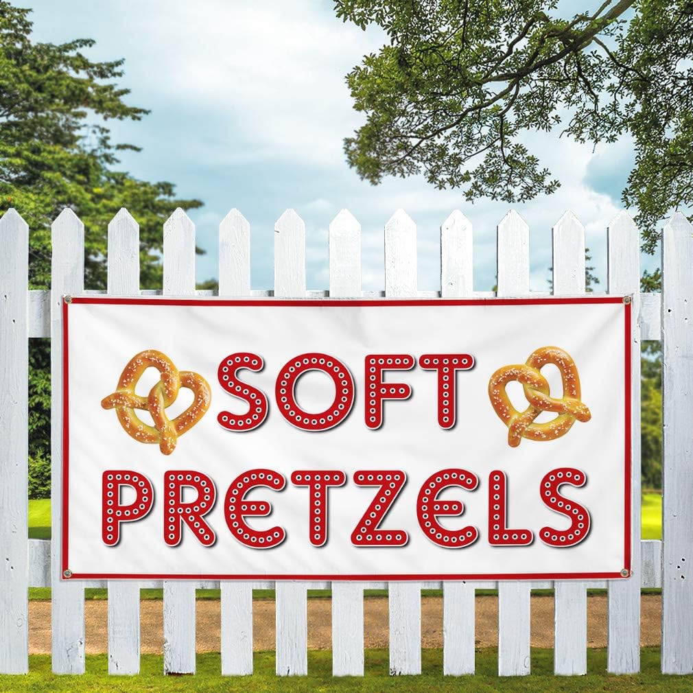 Vinyl Banner Multiple Sizes Soft Pretzels Restaurant Cafe Bar C Restaurant & Food Outdoor Weatherproof Industrial Yard Signs White 4 Grommets 24x36Inches