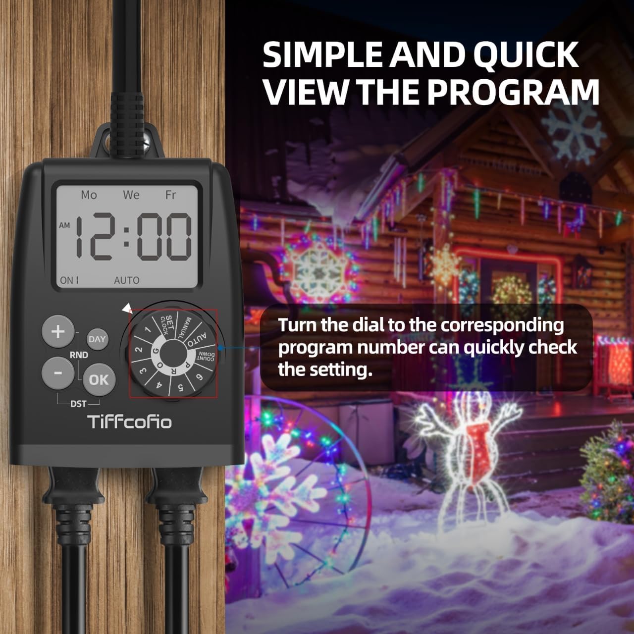 TiFFCOFiO TF-261B Digital Outdoor Timer Outlet displaying a program review layar