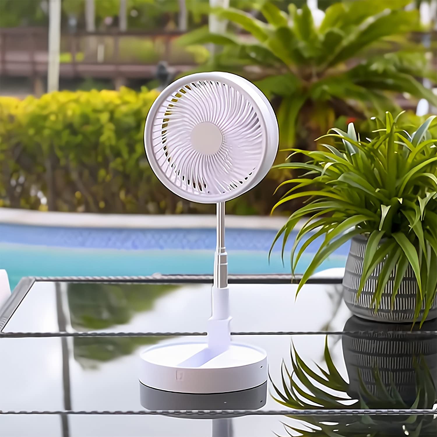 Ventilador inalámbrico, plegable y ajustable – Ventilador de pie de mesa y de suelo silencioso, portátil y con batería recargable por USB