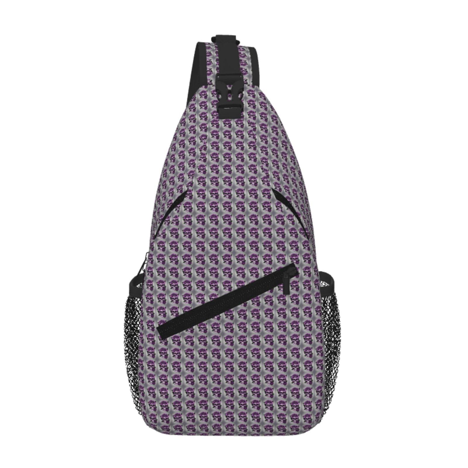 Bolsa de pecho cruzada elegante y ligera con estampado de calavera morada 8