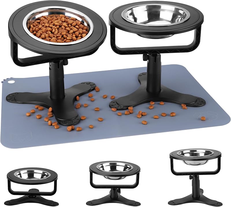 Potes Elevados para Gatos com Inclinação Ajustável e Tapete de Silicone Tolopu, Pacote com 2