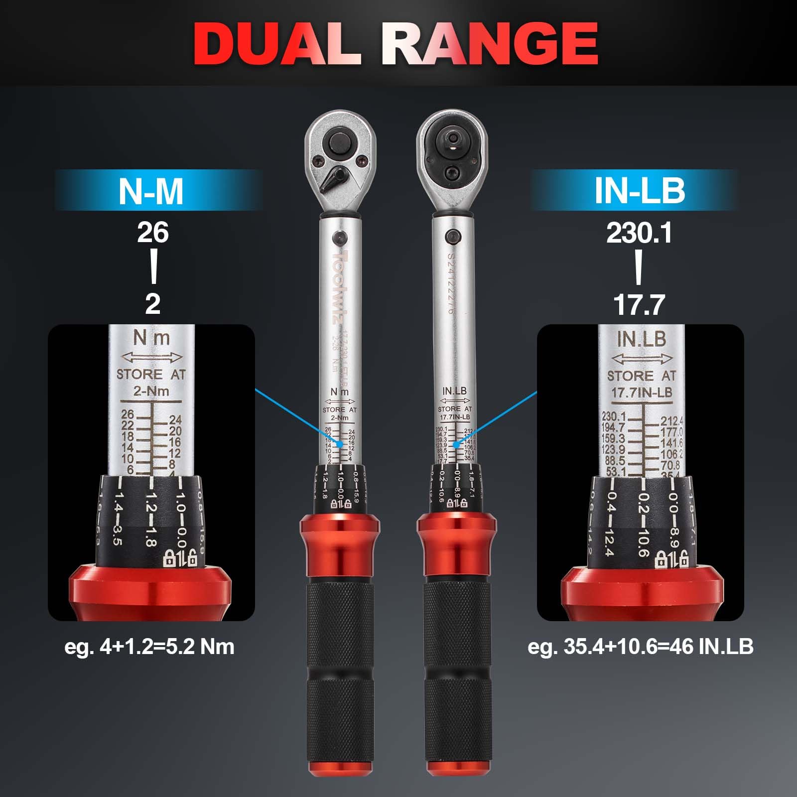Toolwiz Clé Dynamométrique 1/4", 2-26 Nm pour Vélo, Précision ±3%, 15 Pièces Cle Dynamometrique Kit D'entretien Vélos Route Montagne avec Barre D'extension, Douilles Hex et Star Bit