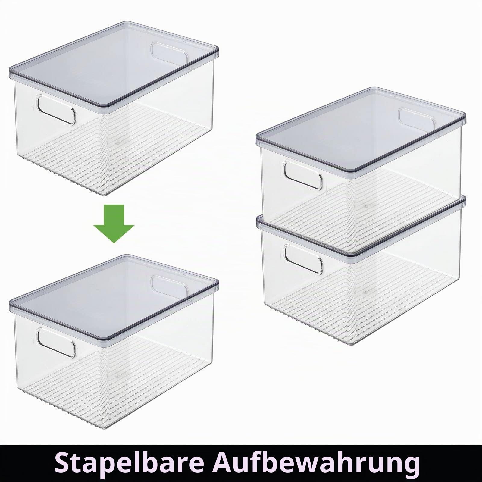 mDesign 4er-Set Kühlschrankbox – Kühlschrank Vorratsdose mit Griffen und abnehmbarem Deckel – lebensmittelechte Aufbewahrungsbox aus Kunststoff für Küche und Speisekammer – durchsichtig/grau