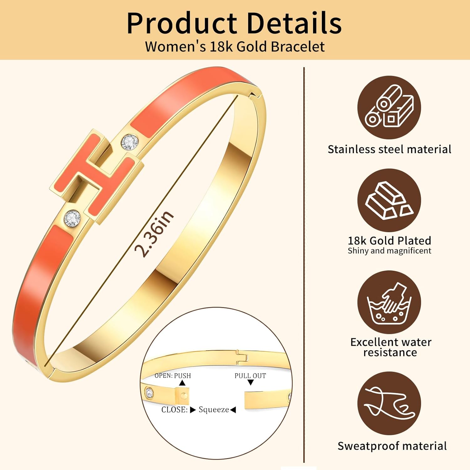 Gold H Bracelets for Women, 18K Gold Plated Bangle Bracelets Dainty Non Tarnish Bracelet Jewelry Christmas Mothers Day Gifts for Women - Image 5