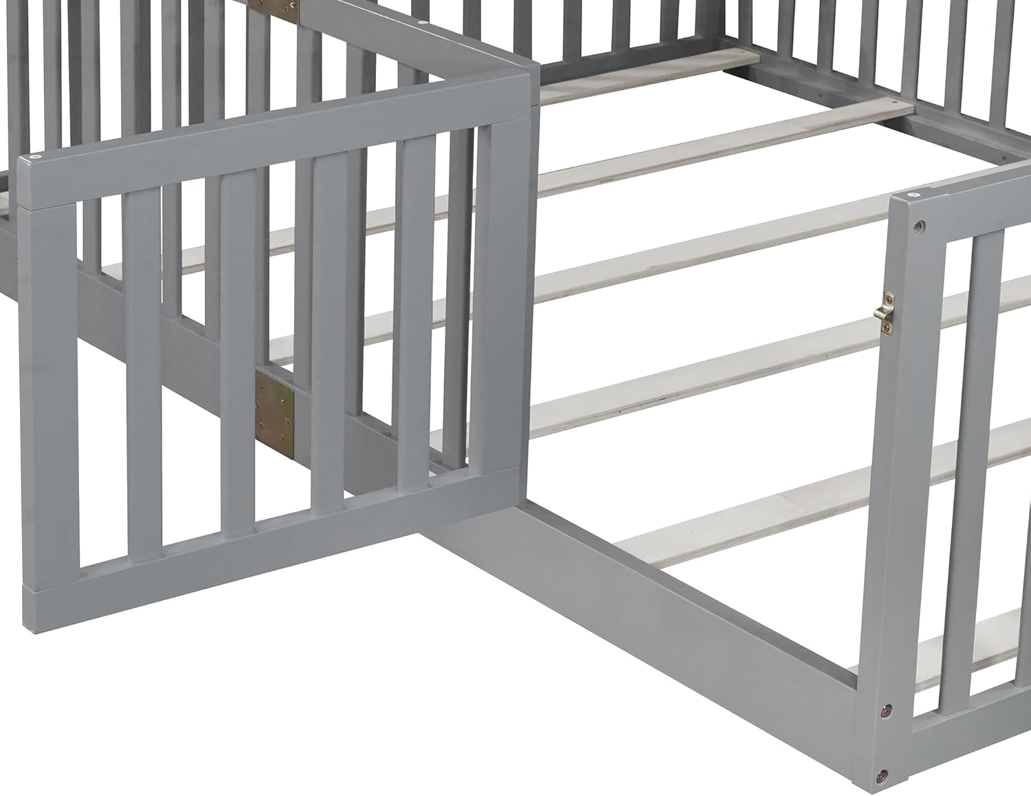 Bellemave Full Size Floor Bed with Slats and Door, Full Size Montessori Floor Bed with Rails, Easy Assemble Montessori Beds Frame for Bedroom, Gray