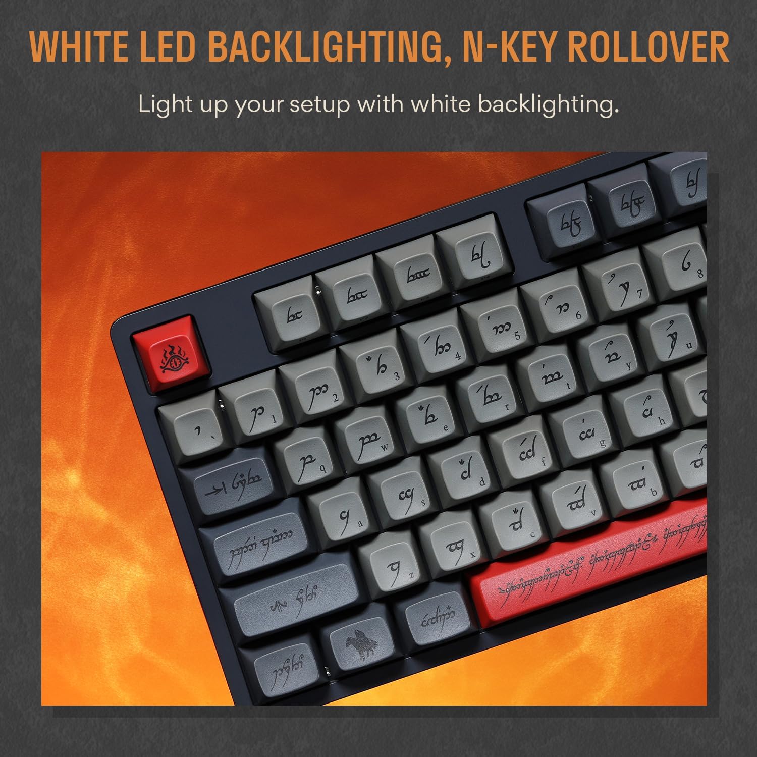 DROP + The Lord of The Rings™ Black Speech TKL Mechanical Keyboard - MT3 Profile Keycaps with Accent Keys - Holy Panda X Tactile Switches - PBT Dye-Sub Keycaps - LED Backlight - Black (Renewed)