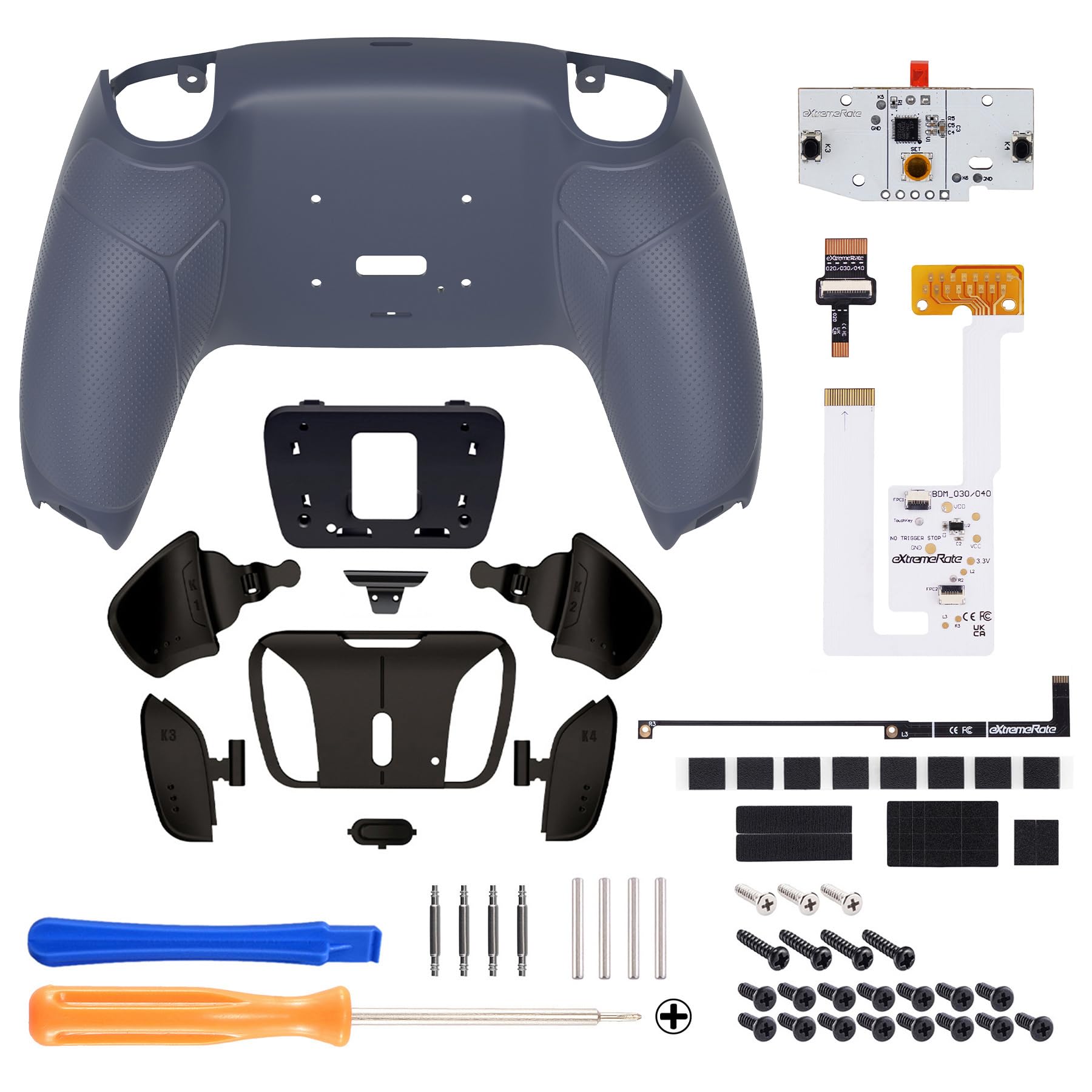 eXtremeRate Rise4 V3 RMB Remap Kit Programmabile per ps5 Controller,4 Back Button Paddles Metallo per ps5 Joystick BDM-030/040/050,Tasti Aggiuntivi Cover Grip Gommato per Joypad,Sterling Silver