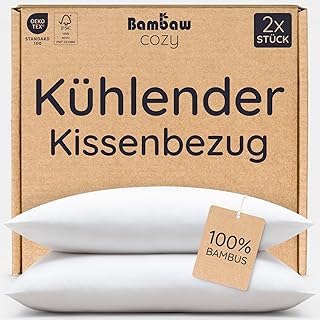 Bambaw Kissenbezug Bambus 40x80 cm, 2-er Pack, Anti Akne, antibakterielle und hypoallergene Bettwäsche, kühlende Bettwäsche Sommer, Bambus Kissenbezug 80x40 cm (Weiß)