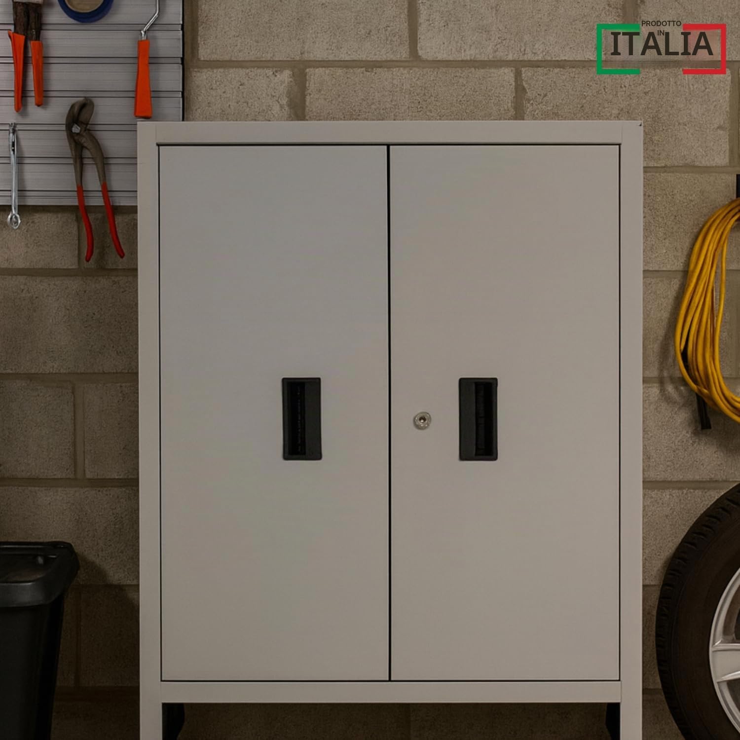 OWIJI Armadio in Metallo Armadietto 2 Ante Grigio Premium Quality Made in Italy Archivio Documenti 80 x 40 x 80 cm Serratura Doppia Chiave Ripiano Regolabile Casa Ufficio Garage Mobile Ufficio