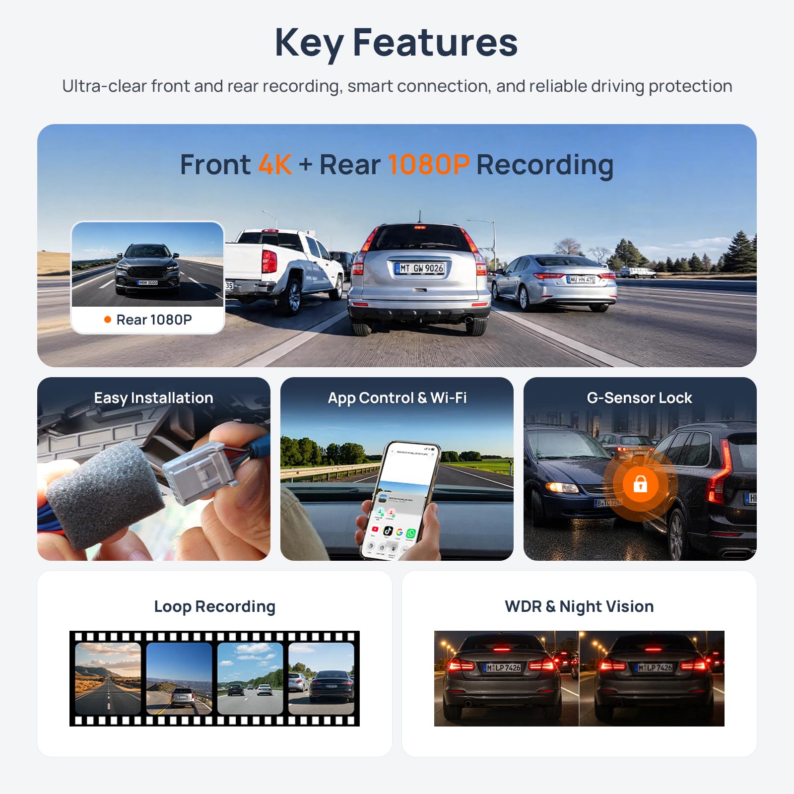 4K UHD + 1080P ukryta kamera samochodowa do Land Rover Freelander 2 (LR2) L359 2009-2015, przód i tył, Wi-Fi i aplikacja, G-Sensor, nagrywanie w pętli, karta 128 GB
