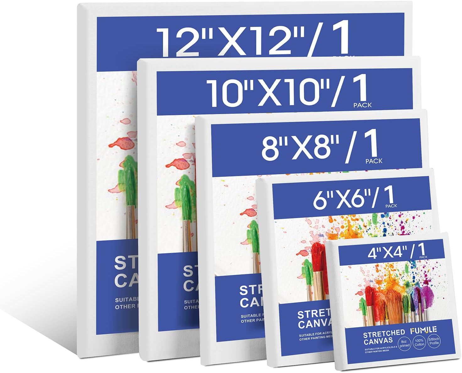 FUMILE 8x10 Canvas for Painting Stretched, 24 Pack Canvases for Painting-5/8 in Profile Primed White Blank Painting Canvas Value Pack for Oil & Acrylic Paint