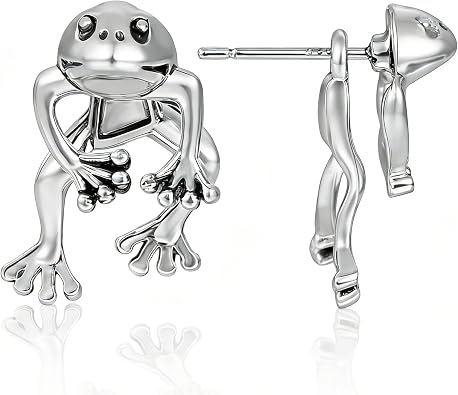 Frog Stud Earrings for Women - Hypoallergenic 3D Vintage Frog Shaped Dainty Earrings, Funny Cute Fun Animal Jewelry, Unique Unusual Weird Stuff Perfect Gifts