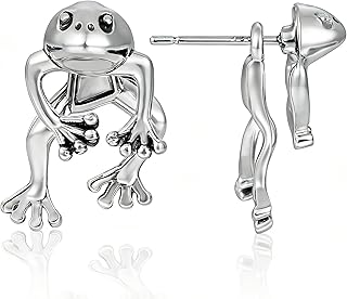 Frog Stud Earrings for Women - Hypoallergenic 3D Vintage Frog Shaped Dainty Earrings, Funny Cute Fun Animal Jewelry, Unique Unusual Weird Stuff Perfect Gifts