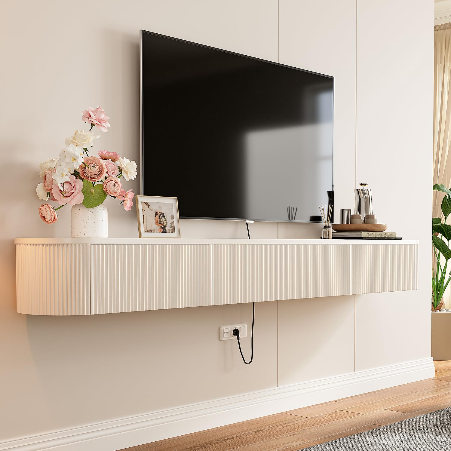 Photo 1 of FloatiCasa Floating TV Stand with Drawers 70'',Wall Mount TV Stand,Floating Entertainment Center Shelf for Bedroom Living Room Under TV,Fully Assembled,Off-White