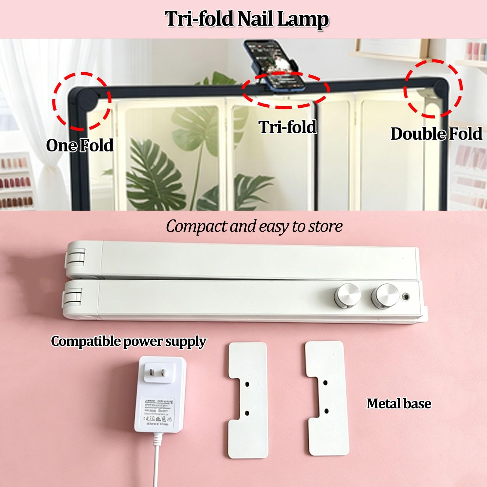 Lampada da scrivania per manicure, 420 LED, lampada LED pieghevole con luminosità regolabile in modo continuo (3000K-6000K) per tatuaggi e trattamenti sopracciglia(White)