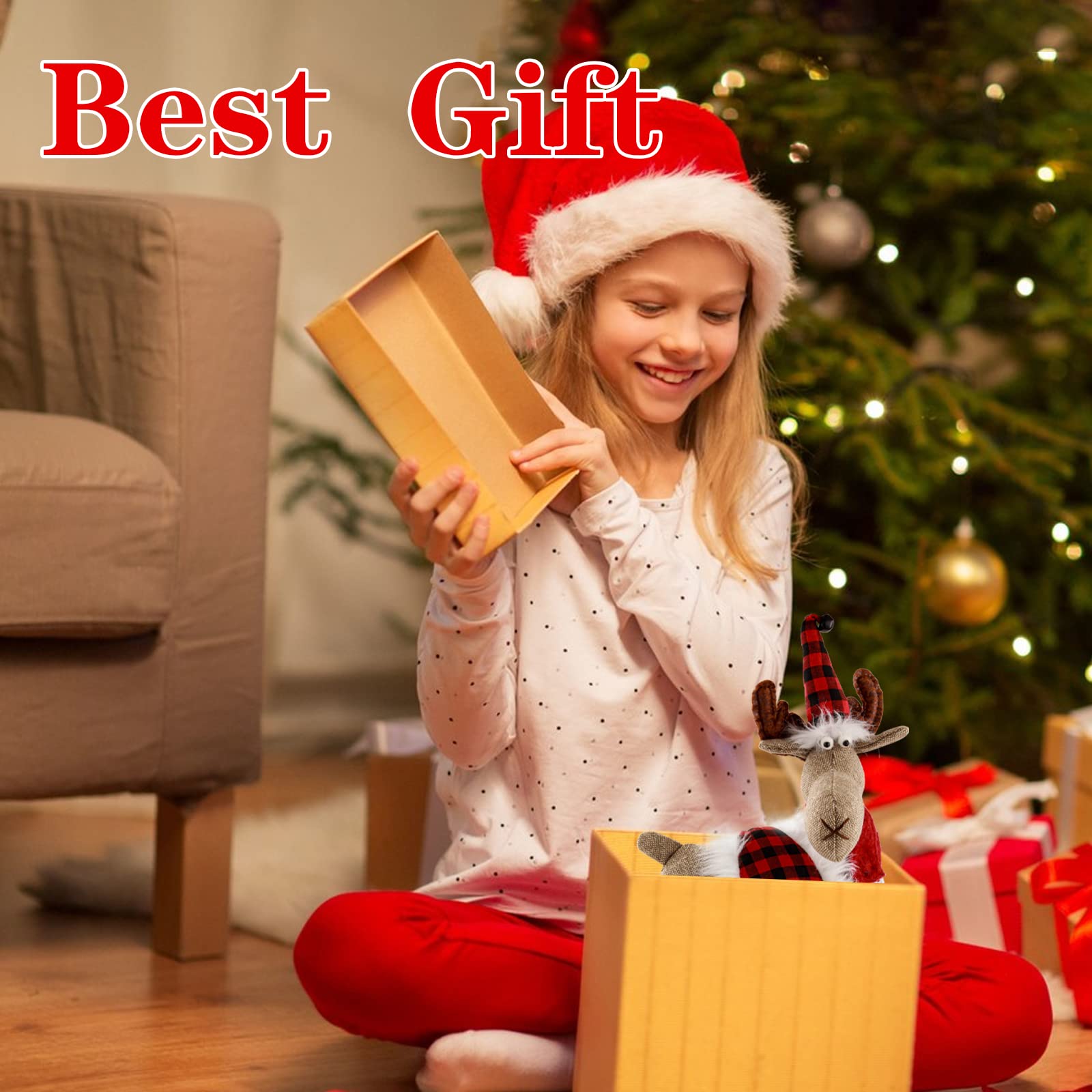 Décoration de Noël en forme de renne de Noël - Figurine de Père Noël suédois - Décoration de table de Noël faite à la main - Nain de buffle en peluche pour la maison, l'intérieur et les vacances