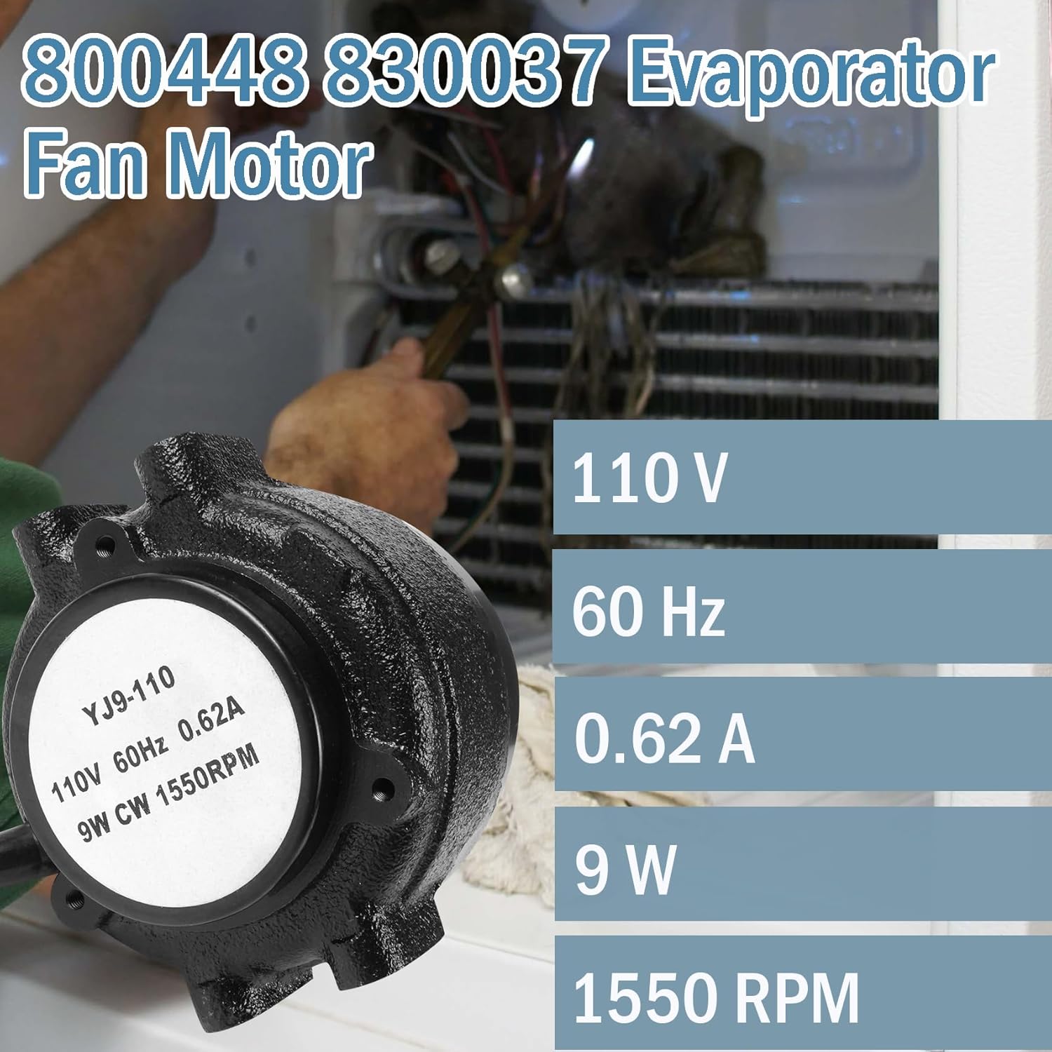 800448 830037 Evaporator Fan Motor Compatible with TR/UR Refrigerator, 115 Volts 9 Watts 1550 RPM, 800448 830037 Condenser Fan Motor