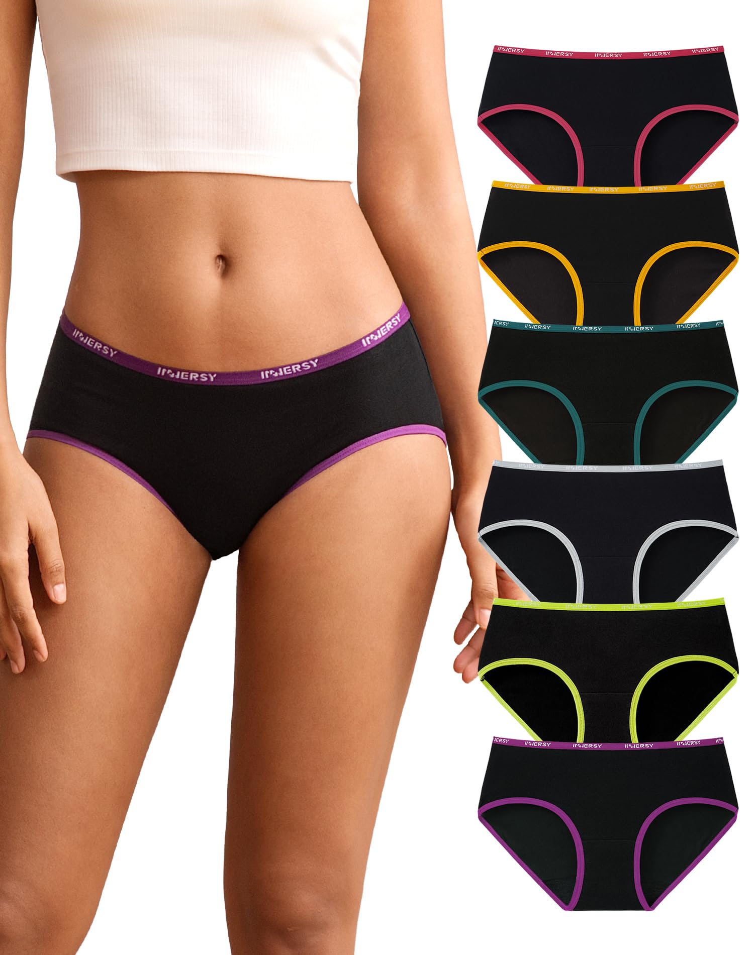 INNERSY Unterhosen Damen Baumwolle Hipster Underwear Women Damenslips Schwarz Schlüpfer 6 Pack (M, Buntes Schwarz)