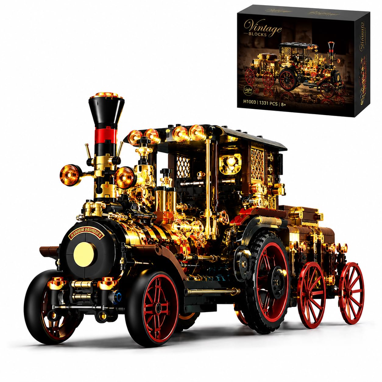 ZMJJKK Vintage Steam Locomotive Car Building Kit, 1331PCS Model Block Toy