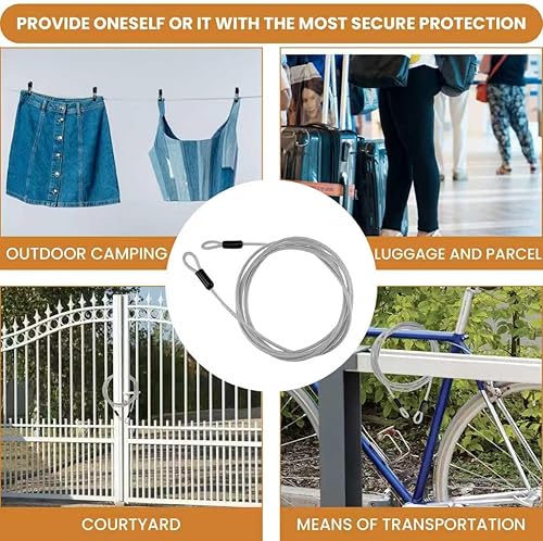 Miniatura 6 de Cable de seguridad de acero inoxidable de 10 pies y 0.197 in, cuerda de alambre flexible trenzada de doble bucle recubierto de acero para