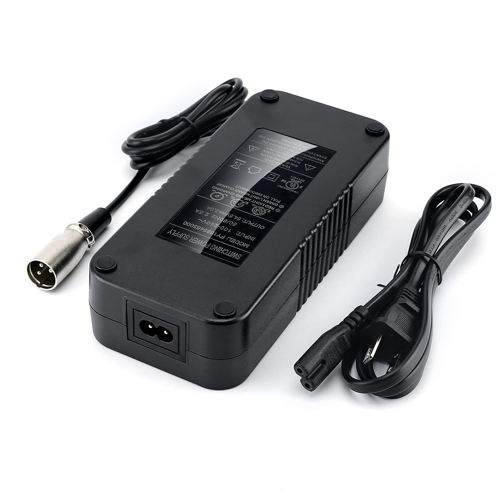 FS Fushield 54.6V 3A Battery Charger for Electric Bike Scooter, Power Adapter with 3 Pin XLR Male Co