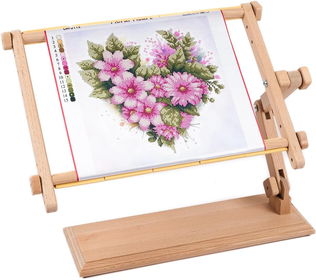 Needlework Table Hands-Free Stand Penguin with Adjustable Frame Tapestry Cross Stitch Embroidery Frame Holder (Beige, 25x32 cm (9.8" х 12.5"))