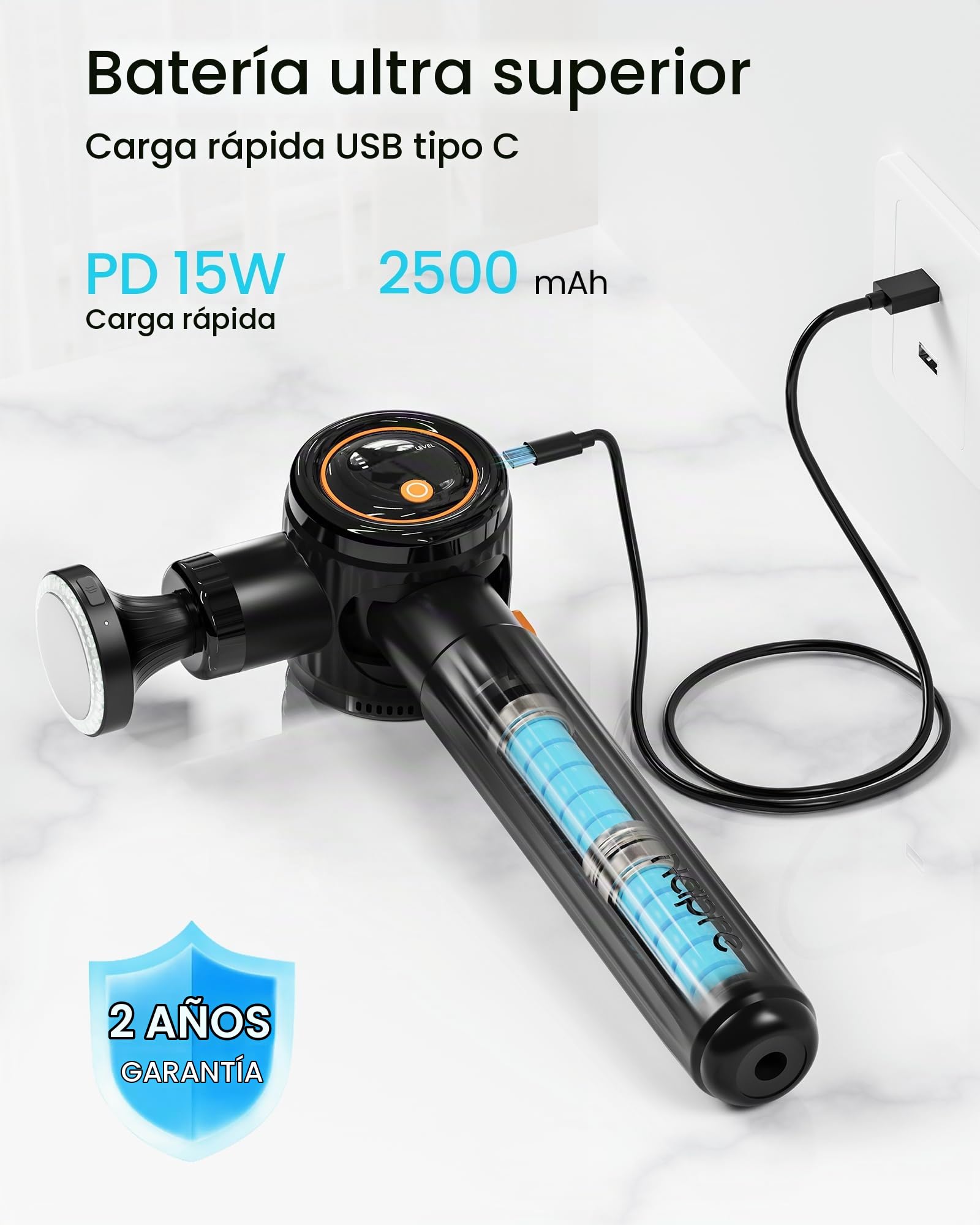 Pistola de Masaje Muscular con Calor y Luz Roja Terapia,Napre Pistola Masaje Muscular con Mango Largo y 3 ángulos Ajustables,Massage Gun Pistola Masajeadora,Masajeador Muscular Cervical Espalda,Negro