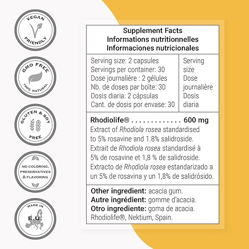Miniatura 4 de Supersmart - Rhodiola Rosea 600 mg por día - Suplemento adaptógeno | Sin OMG y sin gluten - 60 cápsulas vegetarianas