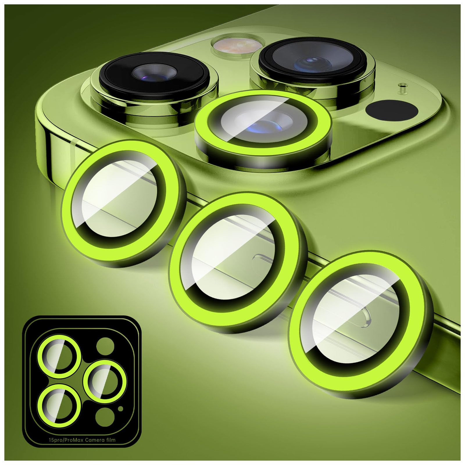 Kucheed Luminous Camera Lens Protector Compatible for iPhone 14 Pro/14 Pro Max, Bling Noctilucent Tempered Glass Camera Cover Film Stickers, Glow in