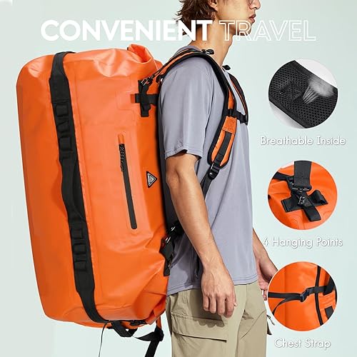 Vista 59 de Haimont Mochila de lona grande impermeable con parte superior enrollable, bolsa de lona seca resistente para navegación, viajes, motocicleta, kayak
