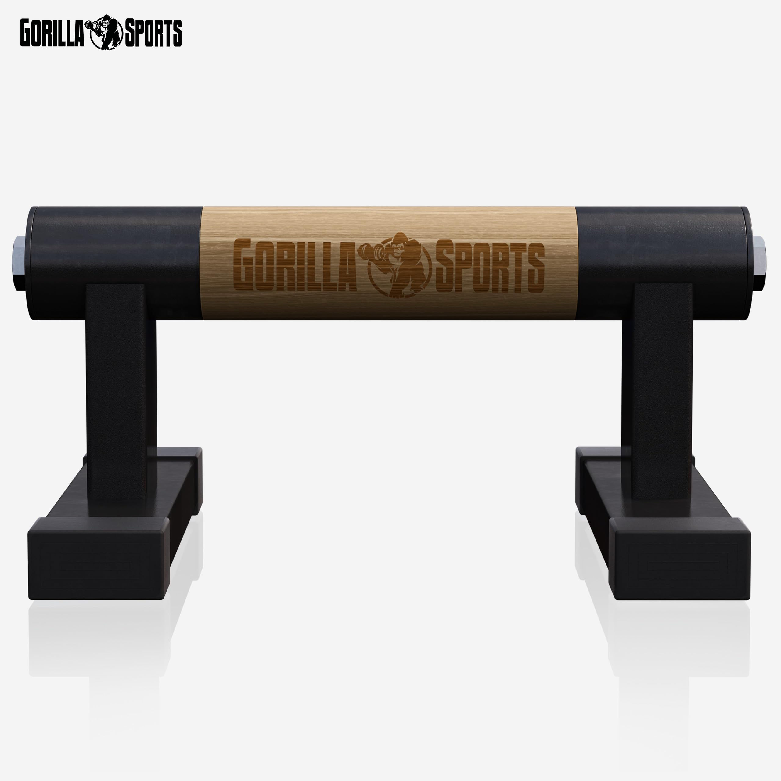GORILLA SPORTS® Liegestützgriffe - 2er Set, aus Holz, Stahl, Rutschfest, bis 300kg, inkl. Tragetasche - Calisthenics Equipment, Parallettes, Handstand Griffe, Push Up Bars, Liegestütze Barren