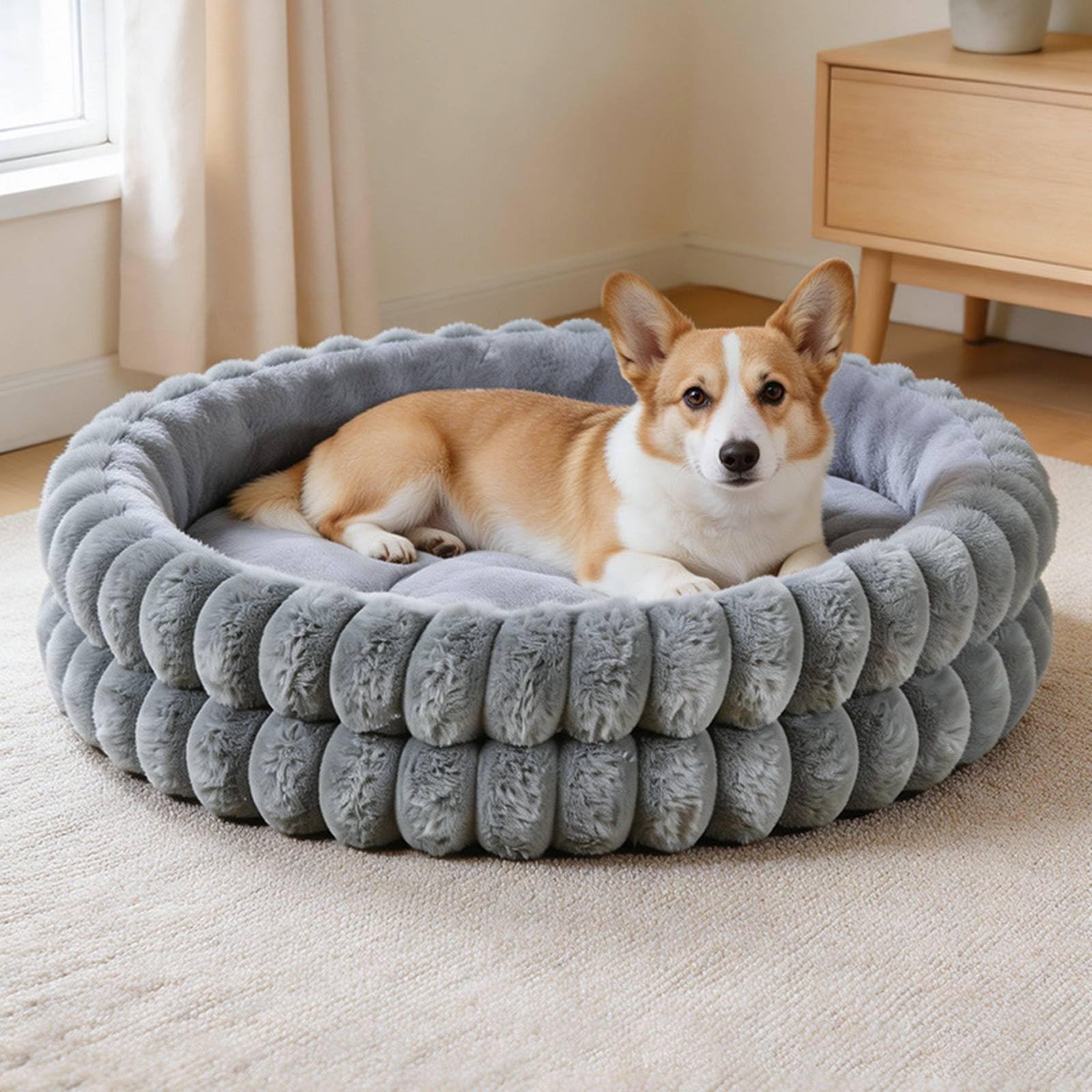 predolo Cojín Nido de Doble Capa Cálida y Acogedora Extra Suave para Perros Pequeños, Cachorros, Interior, Suelo, Gris, 60CM