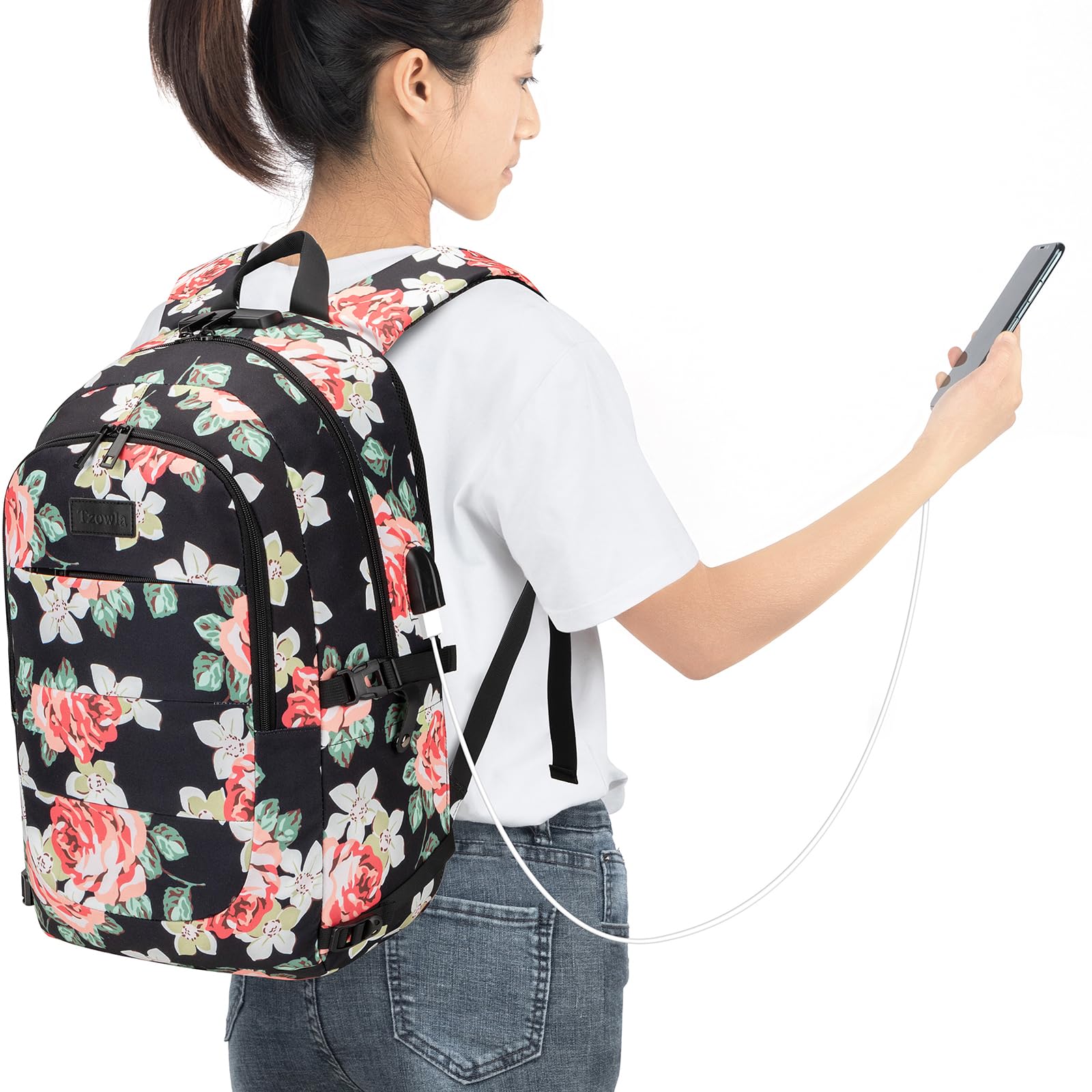 Tzowla Zaino per Laptop Portatile Scuola Antifurto Resistente All'acqua con Porta per Ricarica USB e Lucchetto Zaino per Computer da 40 cm 15,6 per Donna Uomo, Zaino da Viaggio Casual Regalo