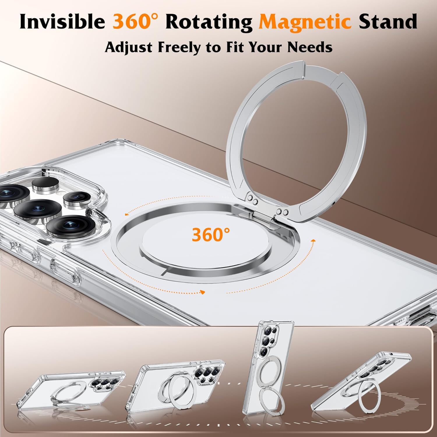 DIZORO TPU Magnetic 360° Ring Stand Case Fit for Samsung Galaxy S25 Ultra Case, Compatible & Wireless Charging,Military Grade Drop Tested,Translucent Hard kick Back Cover (New White) — Amazon image 6