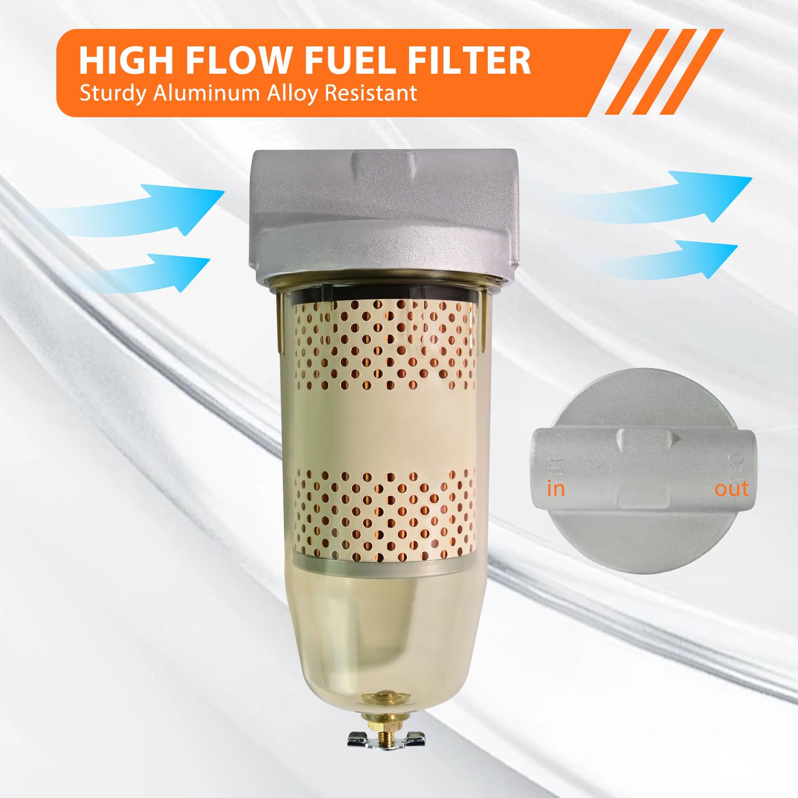 Filtro de tanque de combustible 495 con tapa superior NPT de 3/4 pulgadas para gasolina y agua diésel separado, 30 micras, máximo 25 Gpm, 150 psi, para ensamblaje de mezclas de biodiesel con
